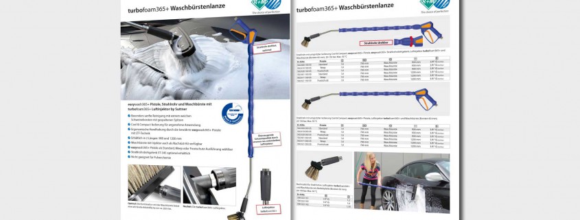 Pistole, Strahlrohr und Waschbürste mit turbofoam365+ Luftinjektor von R+M / Suttner