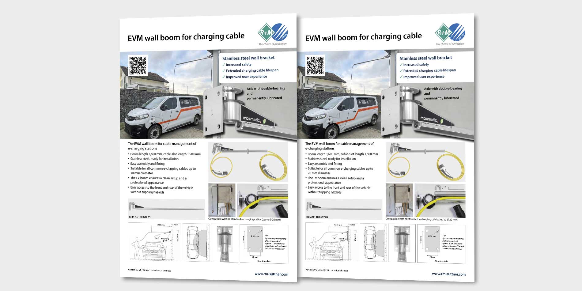 EVM wall boom for charging cable